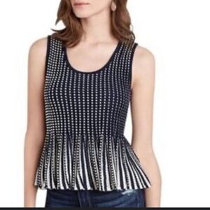 Anthropologie Moth Navy White Ostinato Peplum Top Size Small